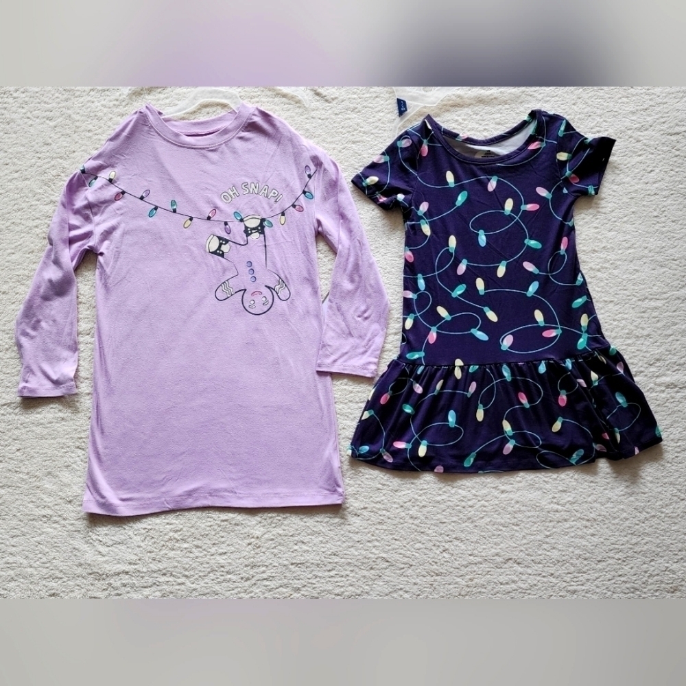 NEW girl's holiday Christmas dress bundle Lights & Gingerbread man size XS, S, L